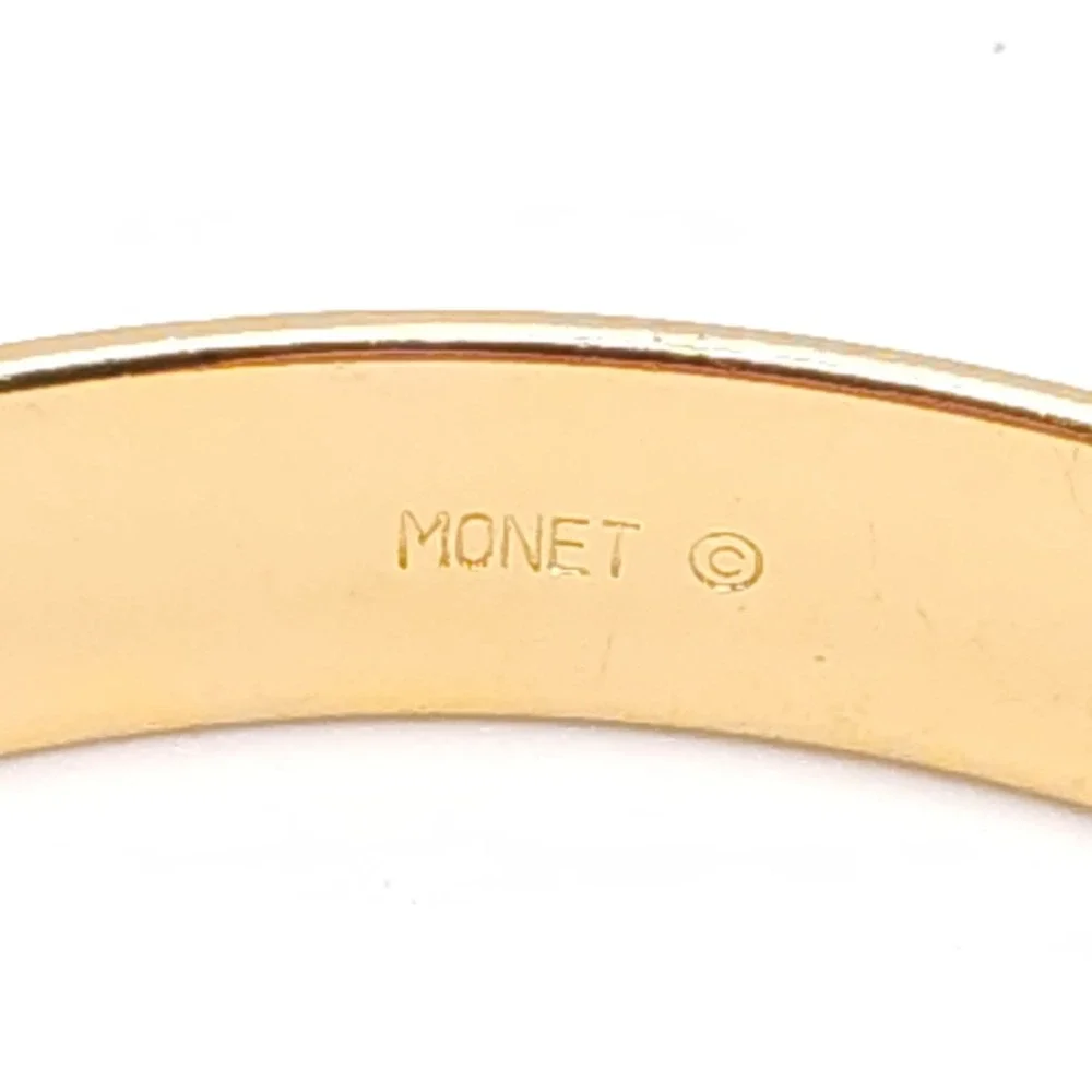 Monet Vintage Gold Tone Bangle Bracelet Textured Wide Signed Jewelry